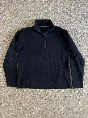 Y2K Banana Republic Quarter Zip 1/4 Zip Sweater Men Elbow Patch Cotton Black L